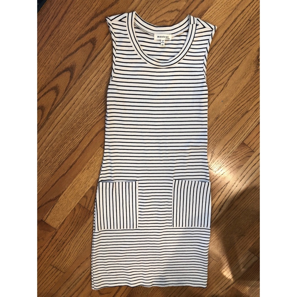 MONTEAU | Stretchy Beige & Black Striped Dress XS